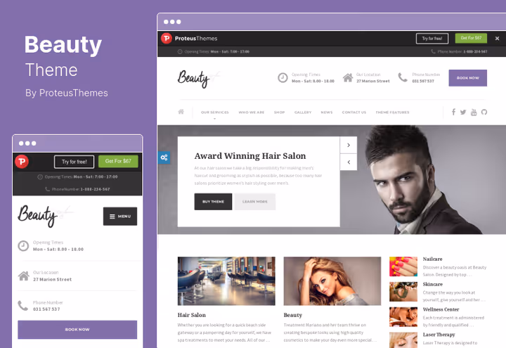 Тема Beauty, светлый дизайн салона и спа