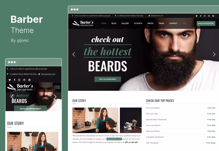 Тема Barber, дизайн для барбершопа