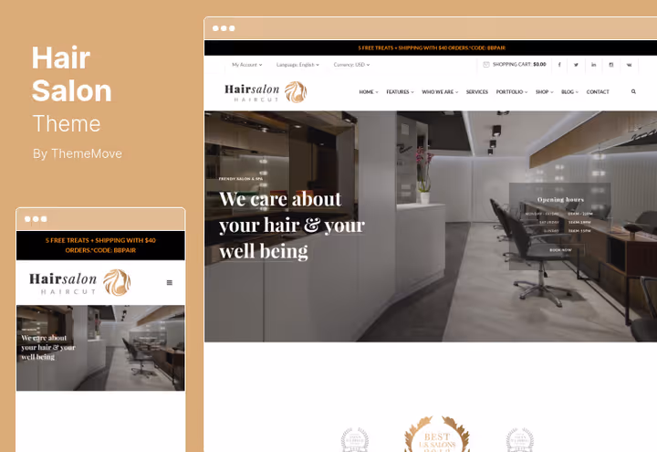 Тема Hair Salon Barber, страница салона красоты