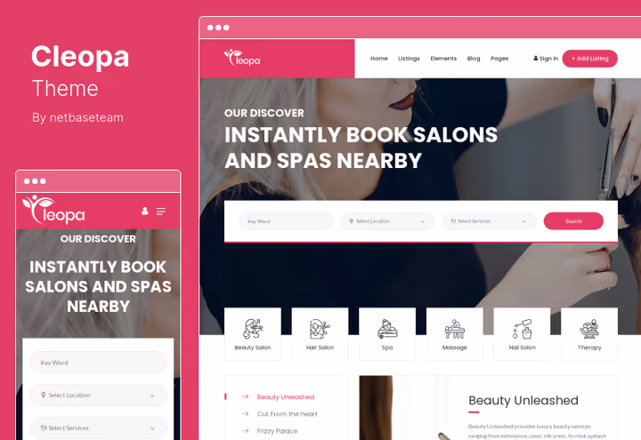 Тема Cleopa, страница здоровья и красоты с бронью