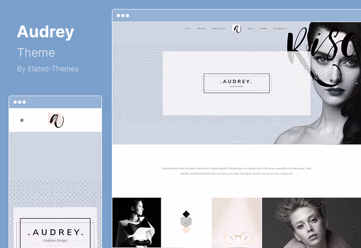 Audrey theme homepage with fashion project portfolio