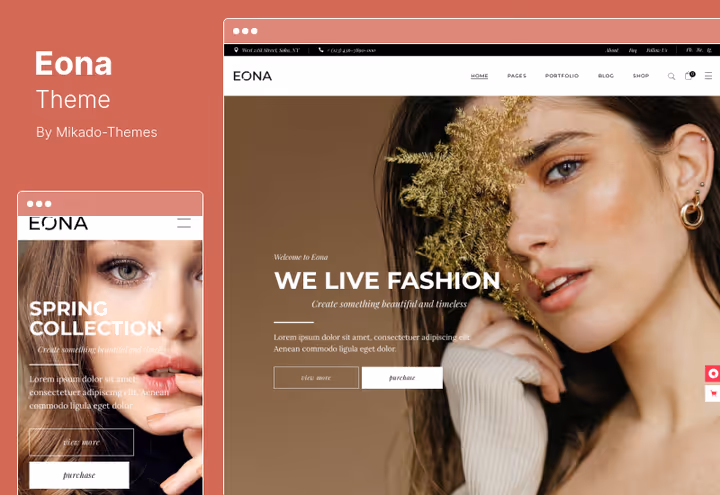 Eona theme demo with fashion store showcase on Elementor