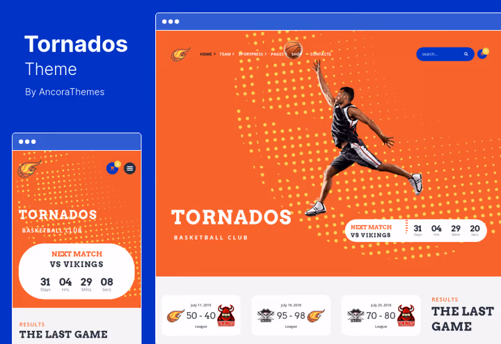 Tornados-tema, basketballklubb-side i NBA-stil