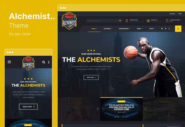 Alchemists-tema, sportsklubb-side med full statistikk
