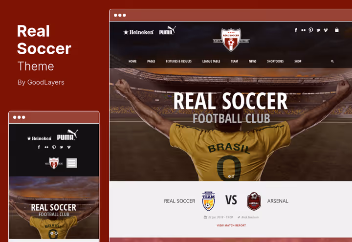 Real Soccer-tema, sportsside med parallakseeffekter