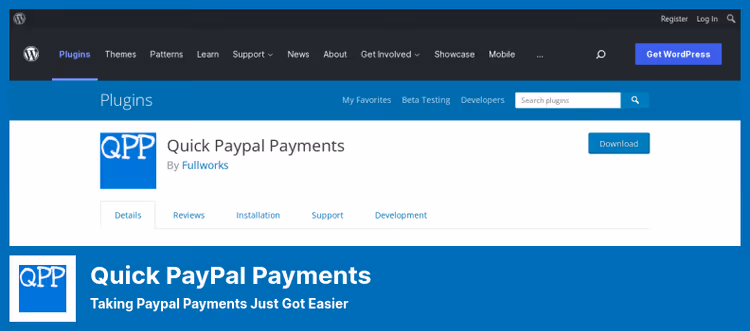 Интерфейс плагина Quick PayPal Payments в админке WordPress
