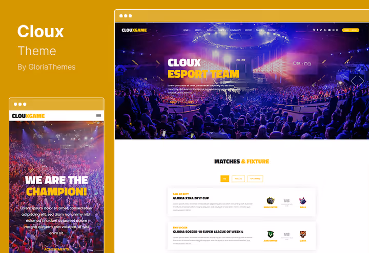 Cloux mänguteema ekraanipilt espordi kujundusega
