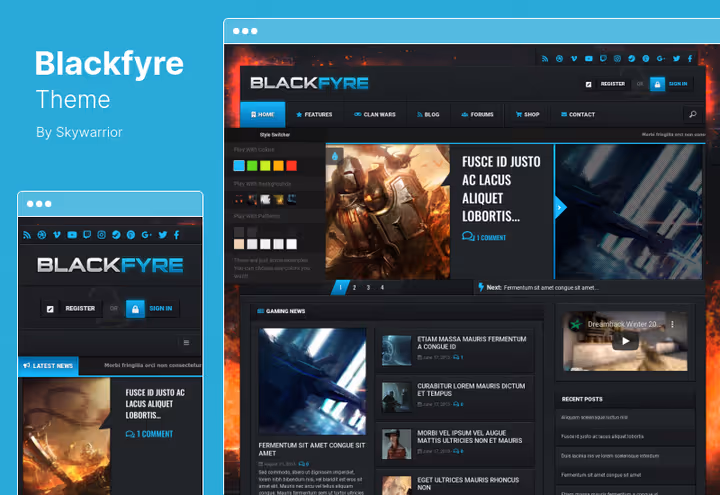 Blackfyre teema ekraanipilt kogukonnaportaali ja BuddyPressiga