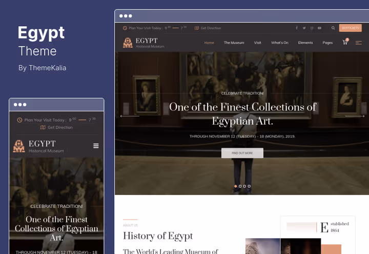 Тема Egypt, головна сторінка музею історії