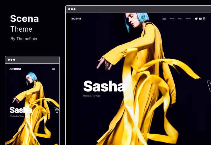 Scena theme, Ajax portfolio with dark and light theme