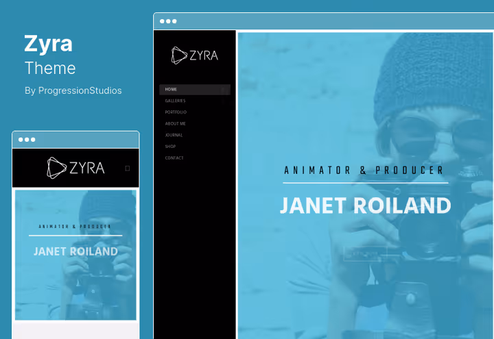 Zyra theme, full-screen photography with Slider Revolution