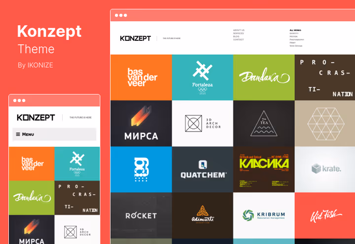 Konzept theme, grid portfolio with category filtering