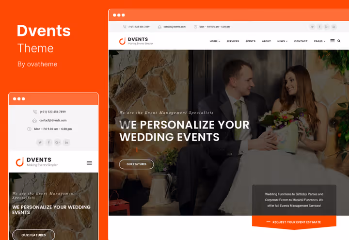 Dvents theme homepage for event organizers