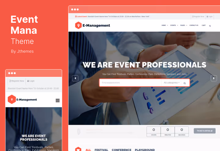 Event page with countdown timer in the Event Mana theme