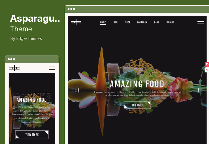 Tema Asparagus, site moderno de restaurante com Elementor e animações