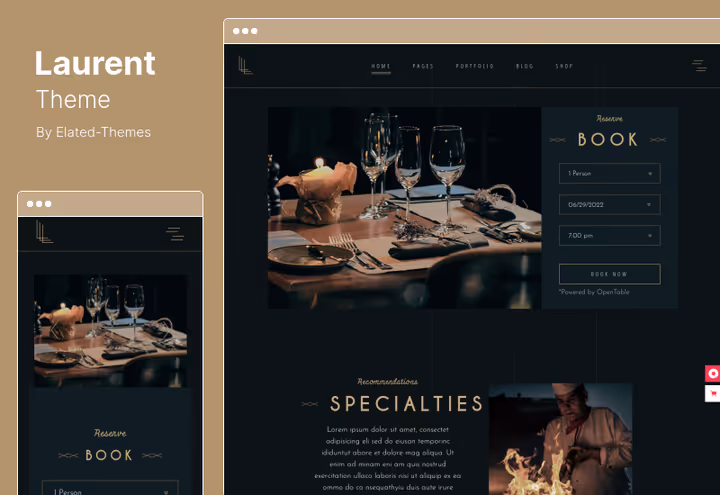 Tema Laurent, site elegante para um restaurante requintado