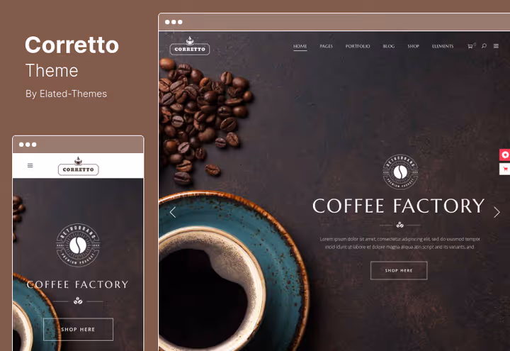 Tema Corretto, site de café com menu e portefólio