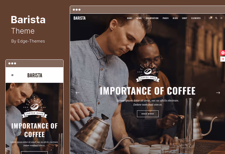 Tema Barista, site de bar ou café com dois construtores