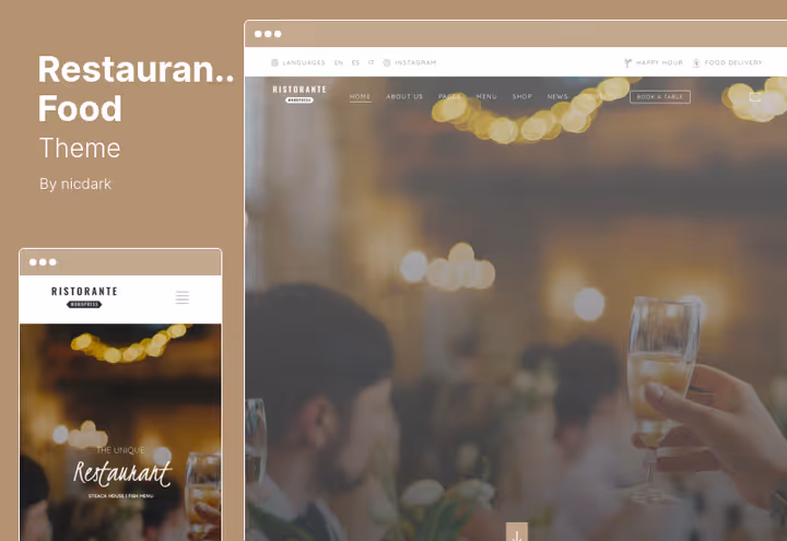 Tema Restaurant Food, site de restaurante com entrega e reserva com sinal