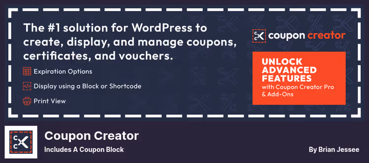 Coupon Creator plugin with coupon block in editor