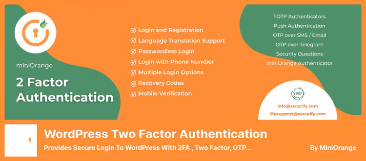 miniOrange two-factor authentication settings panel