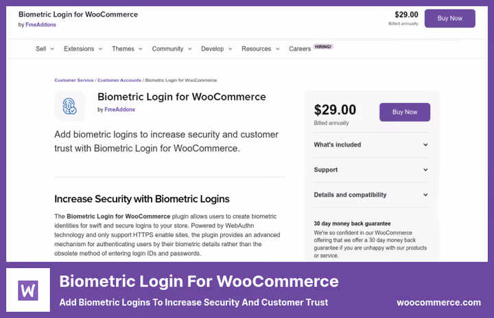 WooCommerce biometric authentication window with Touch ID and Face ID