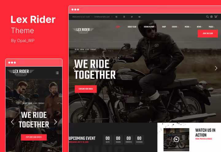 LexRider motorcycle club theme homepage