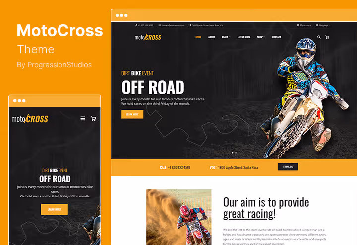 MotoCross theme page for motocross and ATV