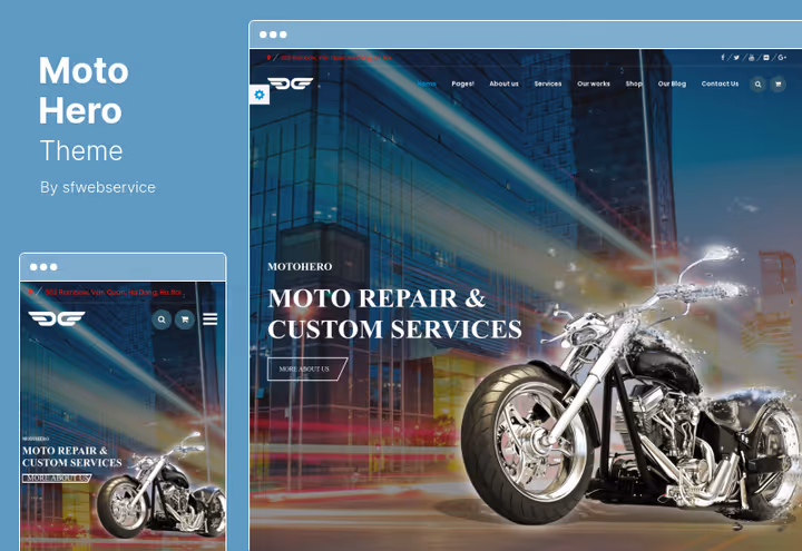 MotoHero motorcycle service and customization theme