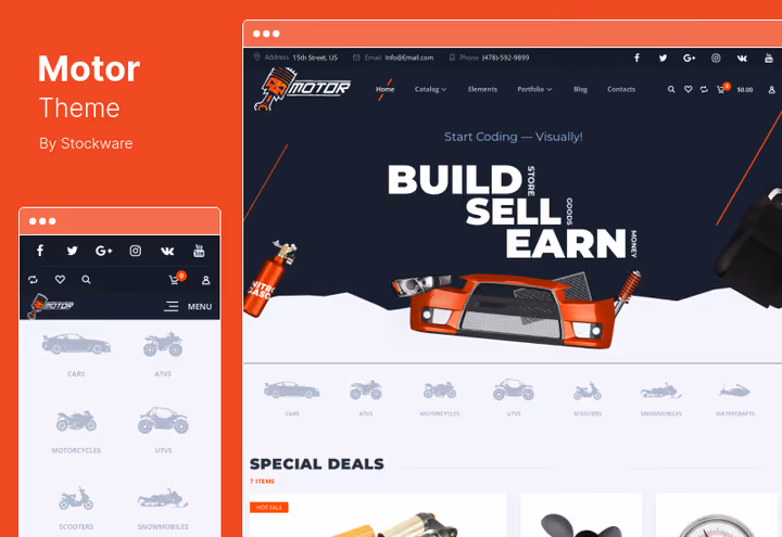 Motor dealership and parts shop theme