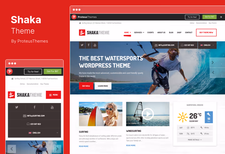 Тема Shaka, пляжний бізнес і водний спорт, 30+ кастомних віджетів