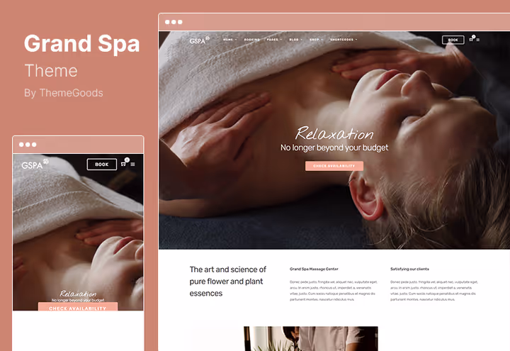 Grand Spa teema demoleht spaasalongile teenuste portfoolioga
