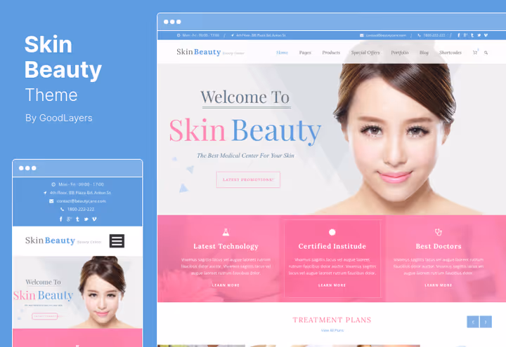 Skin Beauty teema kosmetoloogiale mitme portfoolioformaadiga