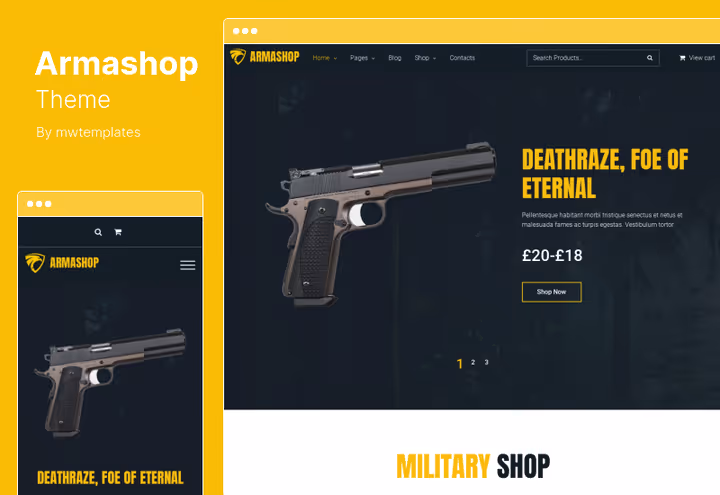 Тема Armashop, интернет-магазин оружия и амуниции