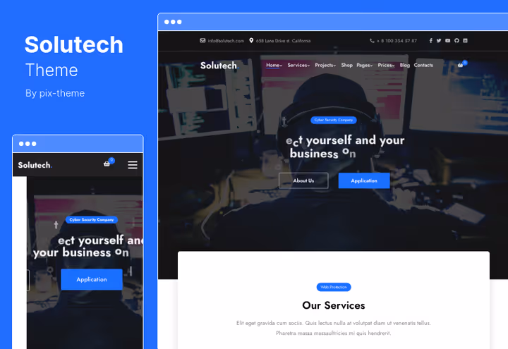 Тема Solutech для компании кибербезопасности