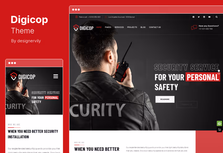 Скриншот темы Digicop для компании видеонаблюдения