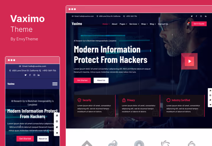 Тема Vaximo для компании информационной безопасности