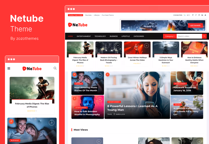 Тема Netube, viral відеоблог з рейтингом статей