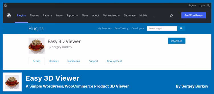 Вікно 3D переглядача Easy 3D Viewer з моделлю в WordPress