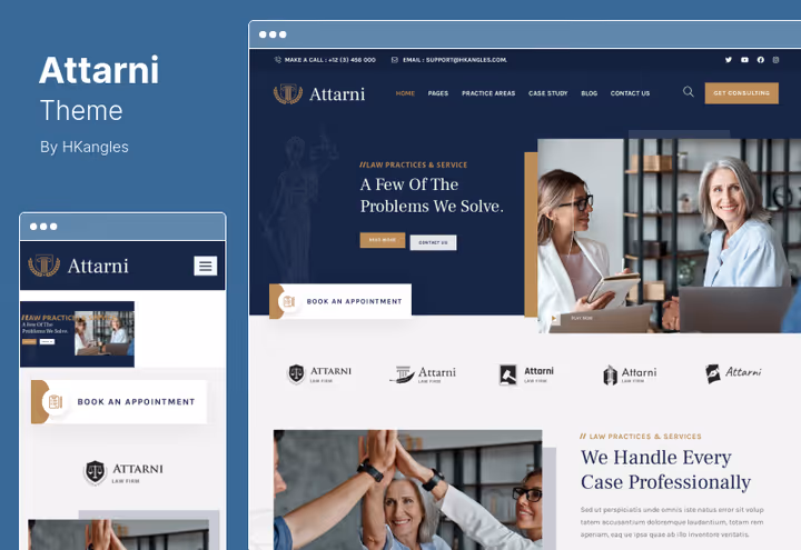 Тема Attarni, сайт адвокатської практики на Elementor з портфоліо кейсів