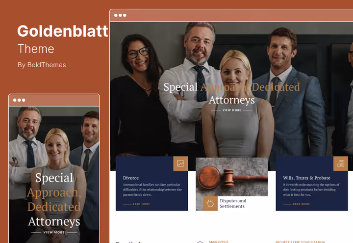 Тема Goldenblatt, корпоративний сайт юридичної фірми на Bold Builder