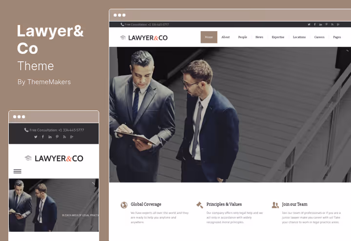 Тема LawyerCo, сайт юридичної колегії з мегаменю та кар'єрним розділом