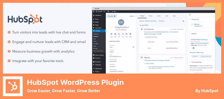 HubSpot CRM dashboard with WordPress Multisite contacts and forms