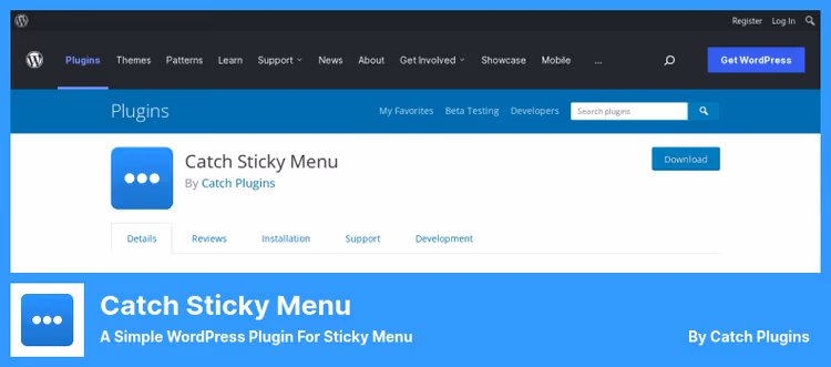 Сторінка налаштувань плагіна Catch Sticky Menu