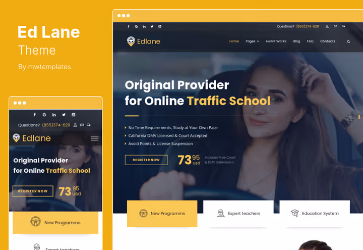 Тема EdLane, сучасний адаптивний дизайн для автошколи