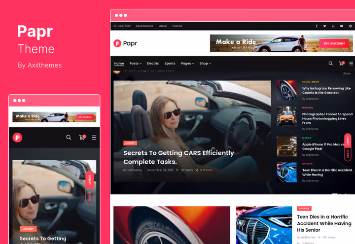 Тема Papr, новинний журнал для блогу автошколи