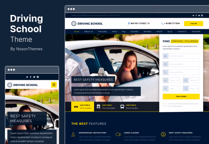 Тема Driving School Bootstrap, преміум-рішення для мережі автошкіл