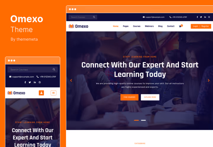 Тема Omexo, LMS-рішення з Elementor і мультимовністю