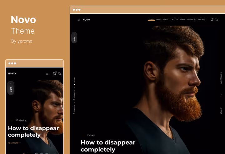Tema Novo, portefólio de fotografia com capacidades de vídeo e reservas