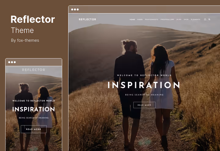 Tema Reflector, design de estúdio fotográfico com listas de preços e galerias de provas